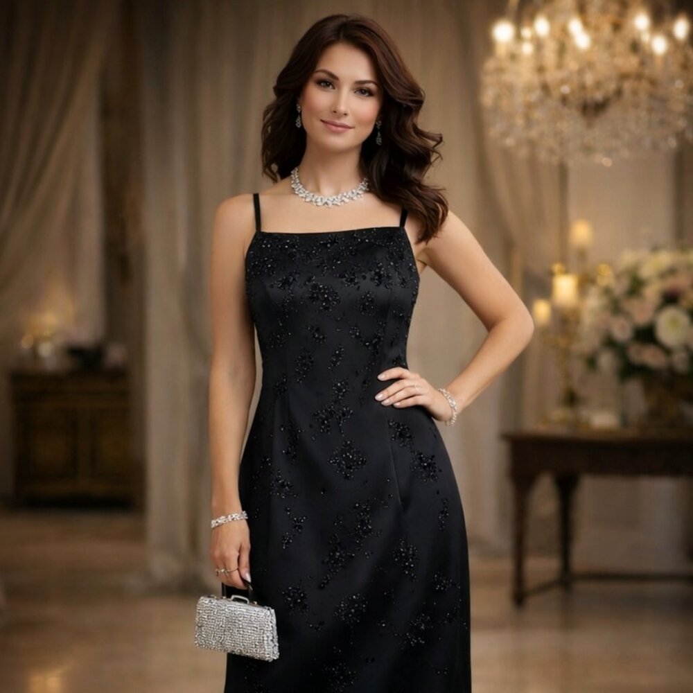 CDC Rampage & Co Black Beaded Formal Gown Vintage Style Evening Dress Size 8 NWT